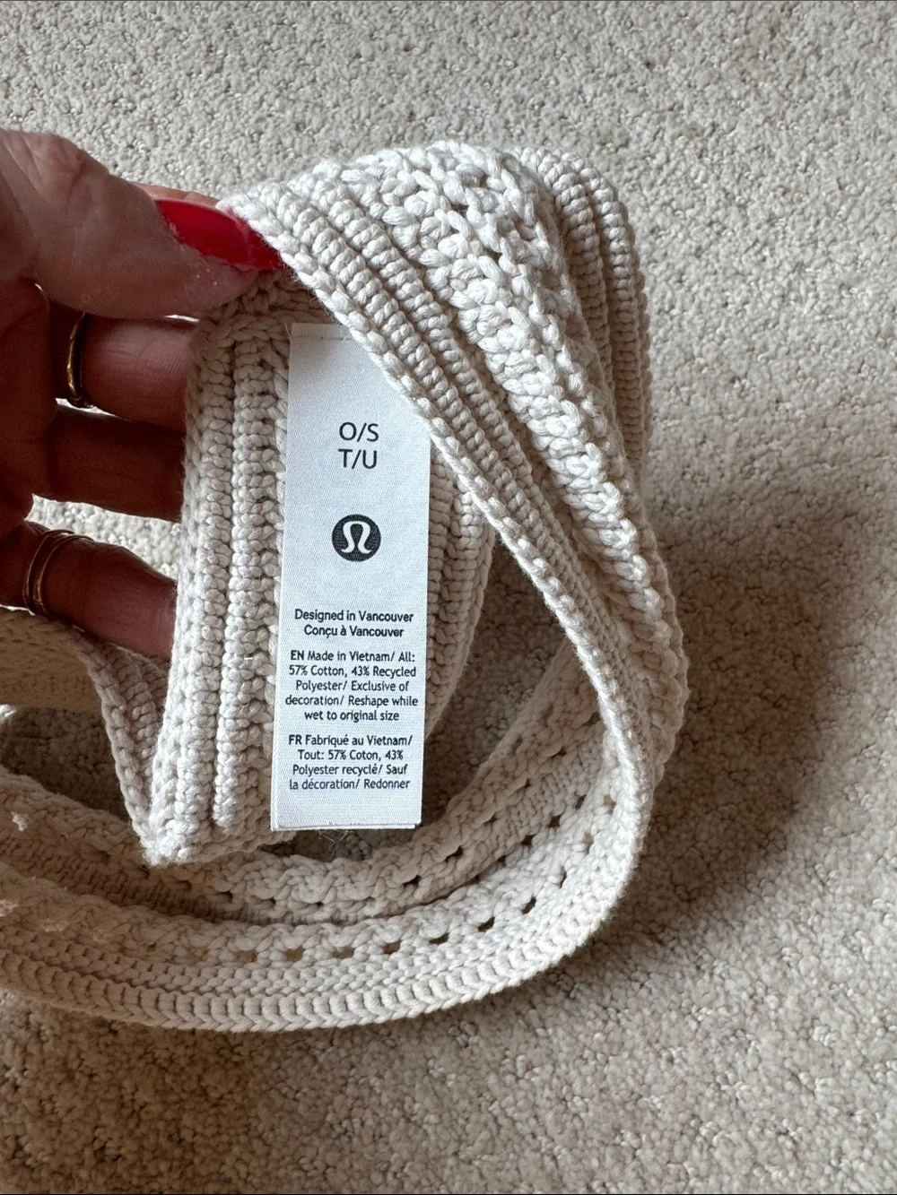 lululemon athletica Cream Crocheted Headband